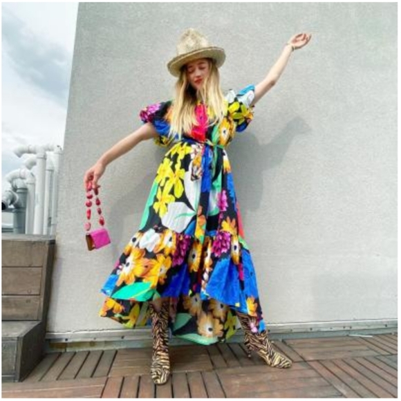 Floral Puff Sleeve High-Low Dress - Christopher Jo - Picture 1 of 2